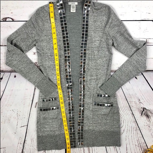 Cache Tops - Cache metallic silver sparkly long cardigan